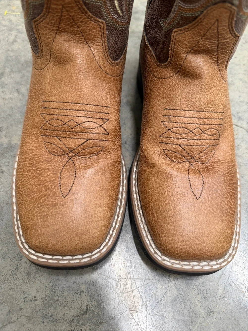 Old West Kids Cowboy Boots Brown Leather square toe size 1.5D youth unisex